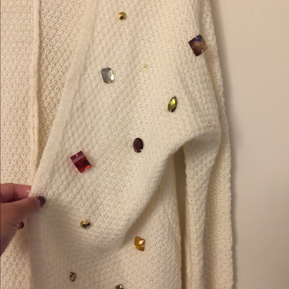 Open front cardigan w/ jewel embellishments